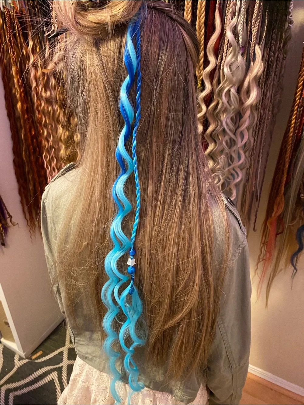 Bright Blue Curly Hair Extension Accent